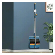 Rotating Blue Broom Set Rotating Head Dustpan And Brush Combo Foldable Shovel Compact Storage