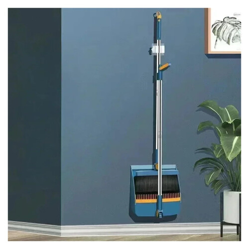 Rotating Blue Broom Set Rotating Head Dustpan And Brush Combo Foldable Shovel Compact Storage