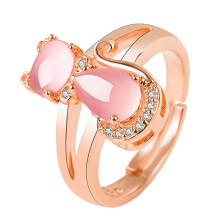 Adjustable Cat Ring Made of Rose Gold with Pink Crystals Elegant Animal Jewellery