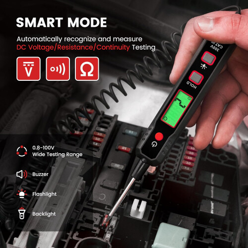 Continuity Testing Tool for Auto Repair, Auto Mode Circuit Tester with 0.8V-100V Measuring Range, Digital Electrical Tester with Flashlight and 1