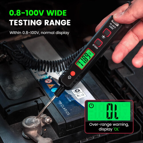 Continuity Testing Tool for Auto Repair, Auto Mode Circuit Tester with 0.8V-100V Measuring Range, Digital Electrical Tester with Flashlight and 2