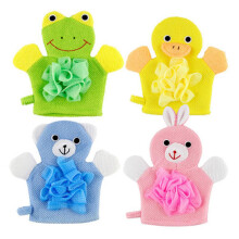4Pcs Cartoon Bath Gloves for Kids Gentle Skin Exfoliation Soft Animal Design Shower Mitts Frog Rabbit Bear
