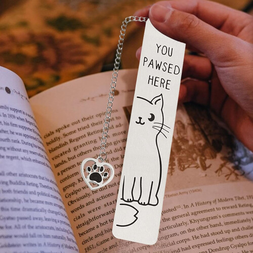 Metal Bookmark with Cat Paw Charm 2