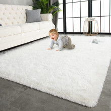 Super Soft Shaggy Rugs Cream White 4' X 5'11' Rectangular Indoor Modern Plush Area Rug NonSlip Living Room