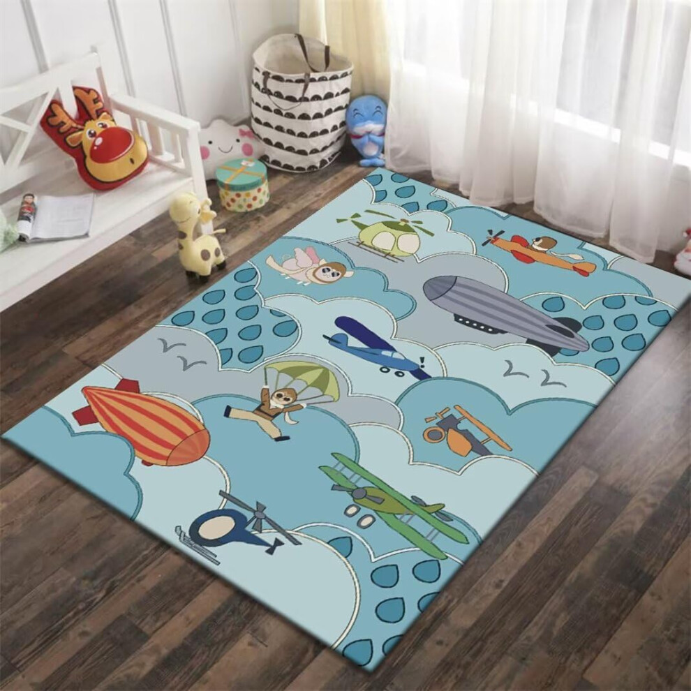 Home Rug AntiSlip Children's Bedroom Carpet Animal Pattern 120x180 Cm Blue Large Rug