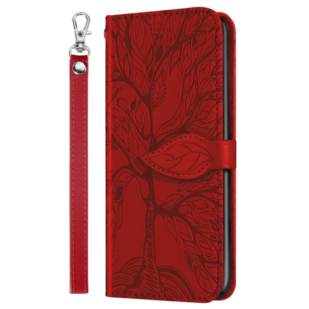 Miagon Leather Wallet Case For Xiaomi Mi 12C, Flip Cover With Card Slots (Red) Red 9382693588319