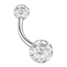Belly Bar Surgical Steel Double Multi Ferido Crystal Balls Choice of Colours Clear 10.0 Millimetres