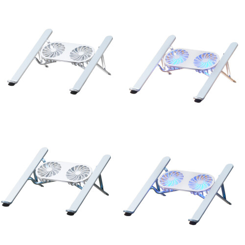 Aluminum Alloy Laptop Cooling Pad Adjustable-Silver With light 1