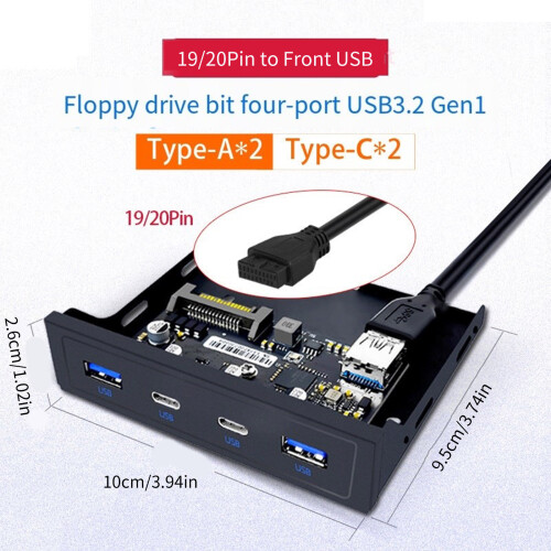 Desktop 20Pin Floppy Bay USB 3.2 Hub mit 60cm Kabel, 2xUSB 3.0 + 2