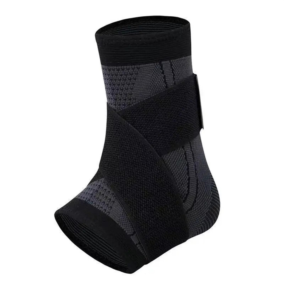 Black Sport Ankle Brace Adjustable Ankle Support Compression Nylon Knit Bandage For Running Soccer Basketball M 1 Pcs