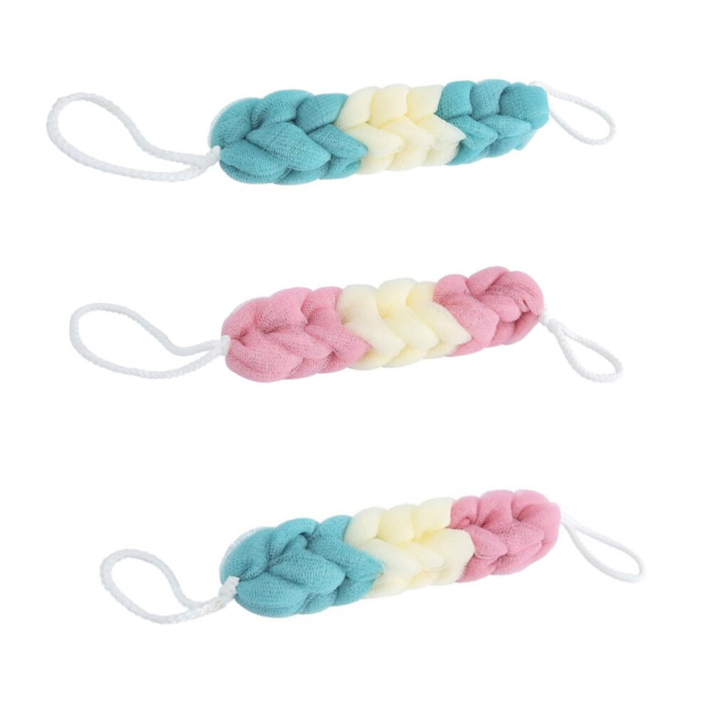 3 Pieces Long Bath Scrub Strips Creative Body Exfoliator Gentle Flexible Bath Washcloth Random Colors for Daily Body Care