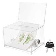 Lockable acrylic donation box with sign holder, 16 x 12 x 10 cm