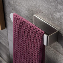 Modern Design Stainless Steel Towel Rack, Self Adhesive No Drilling for Smooth Surfaces in Bathroom, Kitchen, with Space Saving Compact Size