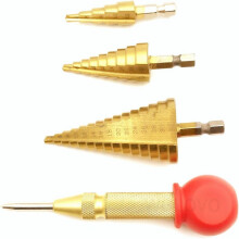 Step Drill Bit for Metal and Wood, High Speed Steel Titanium Coated Hex Shank Step Bit with Split Point Tip, Quick Change Two-Fluted Design for Easy