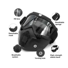 Motorbril met afneembaar gezichtsmasker, UV-bescherming, winddicht, stofdicht, slagvast glas, verstelbare band en ademend ontwerp.