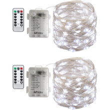 Luzes de fada brilhantes, luzes de cordão à prova d'água alimentadas por bateria com controle remoto para decoração interna e externa, cabo