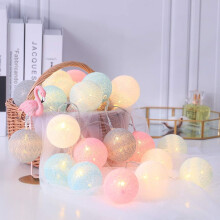Cotton Ball Fairy Lights For Home Decor, Battery Operated Romantic Lighting Atmosphere, Energy-saving Pink White Ball LED String Lights (10ft 30 LEDs)