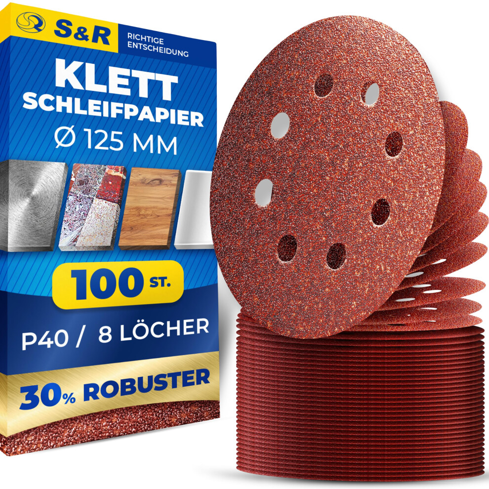Hook And Loop Sandpaper Set 125 Mm, Master, 8 Holes, 100 Pieces P40 Grit 9412369072528