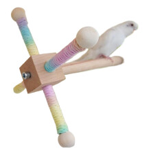 Bird Cage Perch 360 Rotating Wooden Parrot Stand with Hook for Beak Care Indoor Outdoor