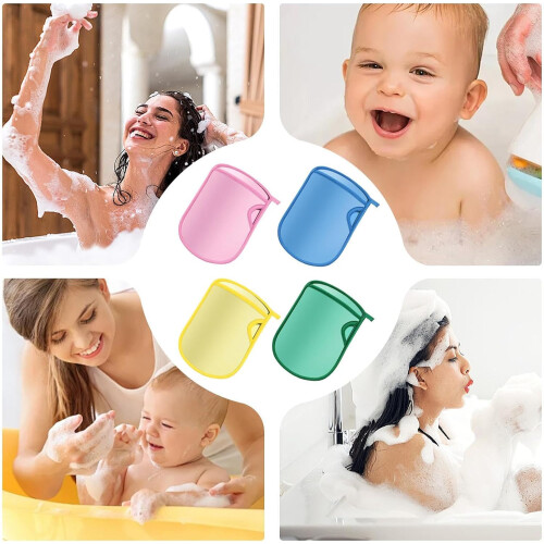 Bath Sponge Scrubbing Gloves, 4Pack QuickDrying Reusable Mitts for Sensitive Skin 1