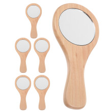 6Stk Tragbarer Khaki Holz Handspiegel Mini Kosmetikspiegel