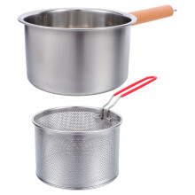 1Set Portable Stainless Steel Fryer Basket with Handle Deep Frying Pan