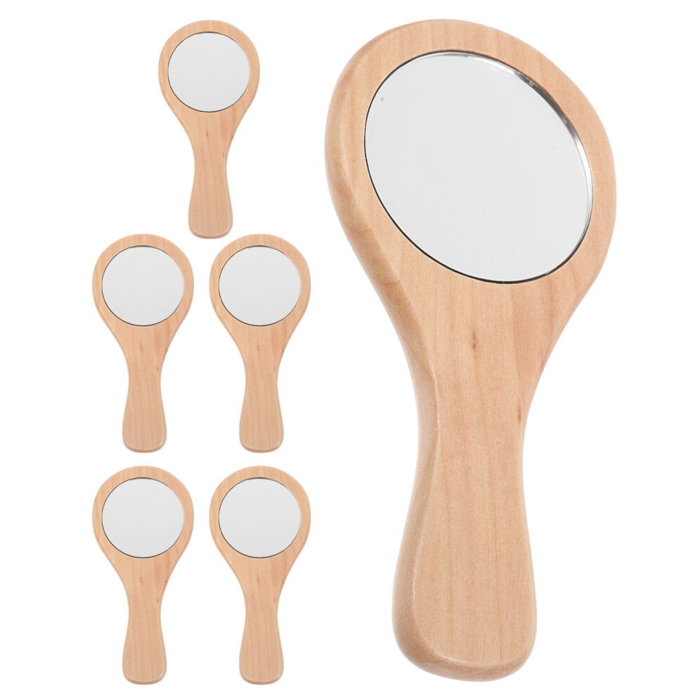 Vaguelly 6Pcs Portable Wooden Hand Mirrors Khaki Mini Makeup Mirror For Purse