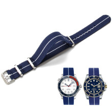 Elastic Nylon French Parachute NATO Strap for Men Women 22 mm Blue/White
