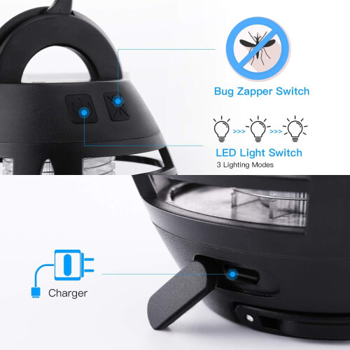 2 σε 1 Bug Zapper για αυλές, φορητή συσκευή κατασκήνωσης με ηλεκτρικό φανάρι και 2