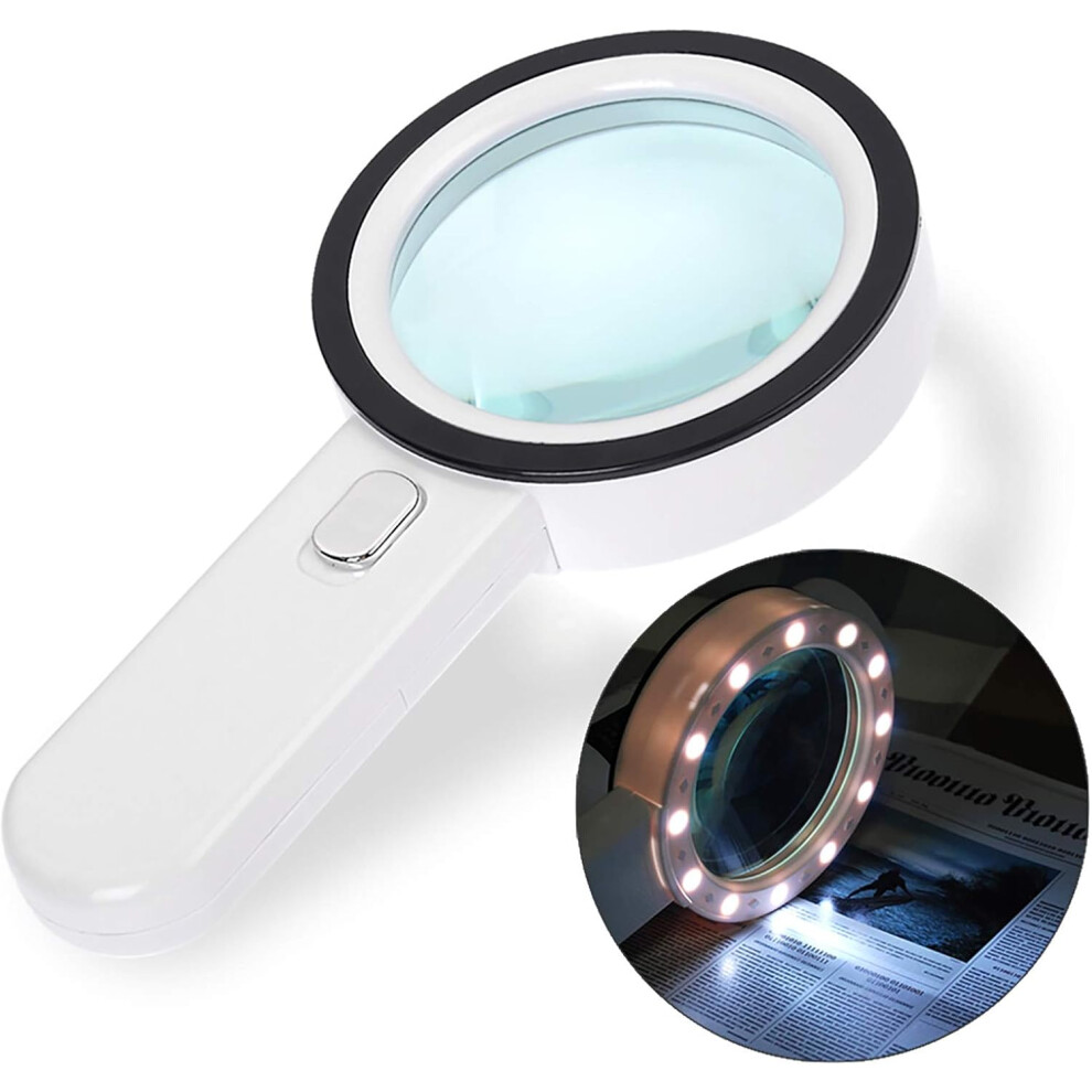 Handheld Large Magnifying Glass, 30X High Power Magnifier With Led Illumination, Ergonomically Designed For Seniors And Visually Impaired, Real Glass