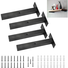 Industrial Metal Shelf Supports, Retro Style T-Shaped Floating Shelf Brackets, Cold Rolled Steel Corrosion Resistance, 4PCS Pack for Home Decor and Fu