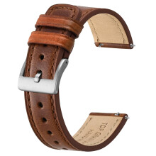 Leather bracelet, oilwaxed leather, quick release, Toffee Brown (Silver Buckle) 22mm