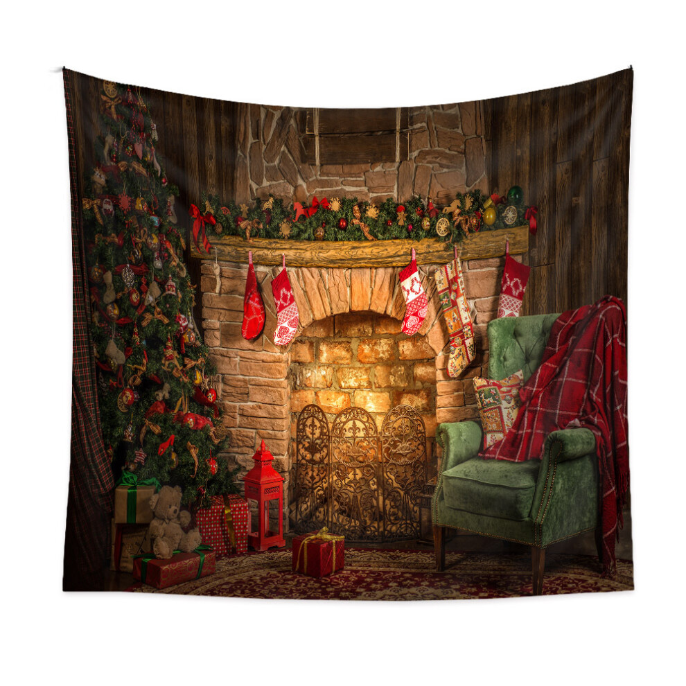 Christmas Art Decor, Photography Backdrop Christmas Tree Brick Fireplace, Durable Eco-Friendly Material For Indoor Outdoor Use, Perfect For Profession 9074015239664