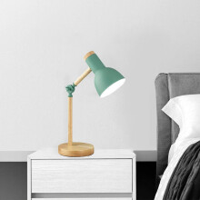 Industrial Table Lamp, Solid Wood Arm Base With Metal Accents, Wood Adjustable Desk Light Perfect For Bedroom, Office, Hotel