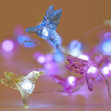 Solar Symphony Hummingbird Fairy Lights, Battery Operated Waterproof String Light for Outdoor Waterproof Decor, Cool White LED Illumination