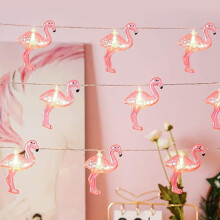 Luzes de cordão com flamingos para decoração de festas, alimentadas por bateria e com controle remoto para tema tropical, luminárias decorativas