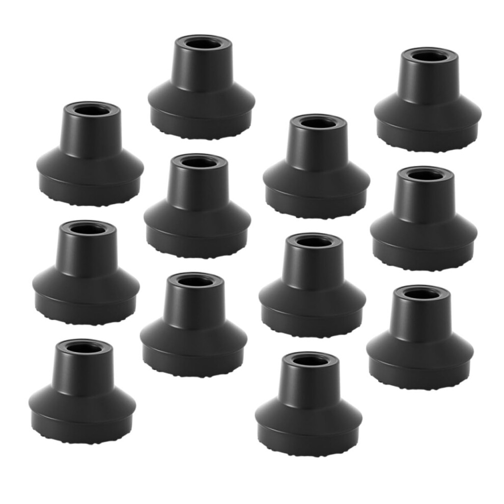 Black 12Pcs Nonslip Rubber Cane Tips For Walking Sticks, Quad And Tripod Canes, Hiking Poles, Stable Indoor Outdoor Grip