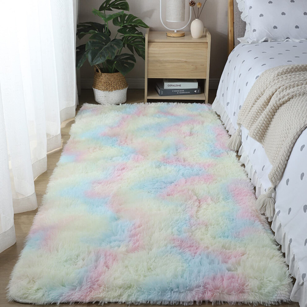 Modern Area Rug 60x90cm Soft Shaggy Carpet Non Slip For Kids Baby Girls Bedroom Nursery Dormitory Decor Colorful