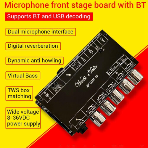DAM H1 Karaoke Reverb Board Microphone with Front Effect, Singing with Bluetooth, USB, Decode Board (A) 2