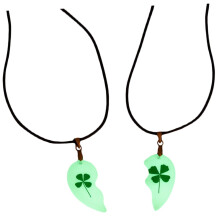 1 Pair Four Clover Leaves Necklace Irish Pearl Green Resin Pendant