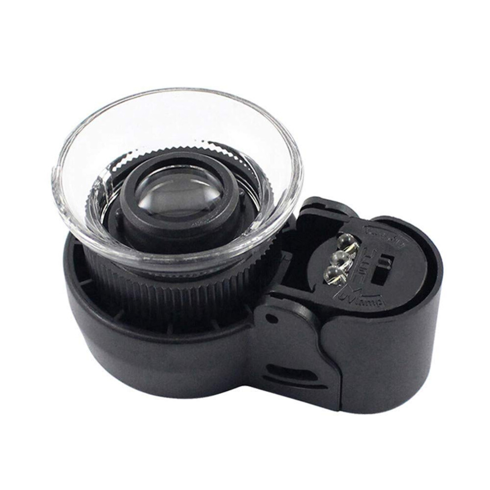 Black Portable Glass With Led Lights Magnifier Microscope With Holster, 45X Magnifying Tool For Reading