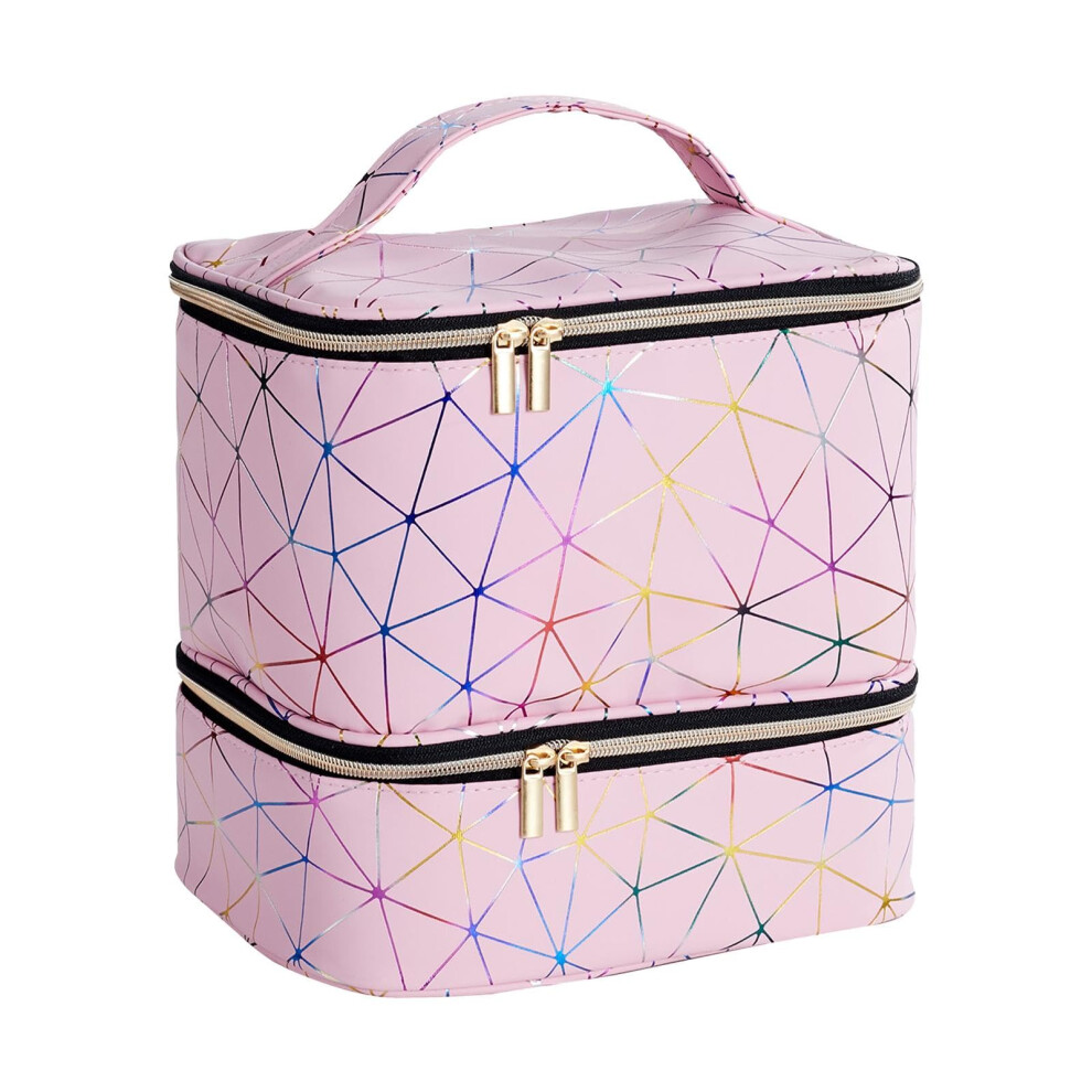 Pink Nail Polish Organizer Â Carrying Case With Handle, Sponge Dividers For 30 Bottles,