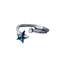 'Girls Accessories Silver Tone Jewelry Moon Star Blue Cocktail Opening Ring Large Women Gift N06 Birthday Gift'