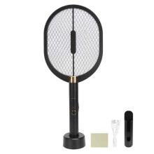 Tapette à mouches électrique haute tension, destructeur d'insectes portable avec attractif LED, grille de sécurité à 3 couches et base