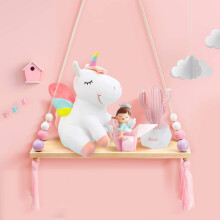 Embroidered Ballerina Canvas Banner, Scandinavian Wall Decor for Kids Bedroom, Stylish Hanging Rack with Cotton Rope, Macaroon Color Floating Shelf fo