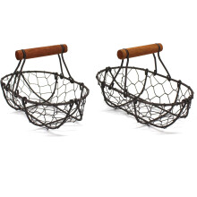 Rustic Chicken Wire Baskets, Vintage Style With Wooden Handles For Multiple Uses In Any Room, Set Of Two, Perfect For Farmhouse Fab Decor Or As A Gift