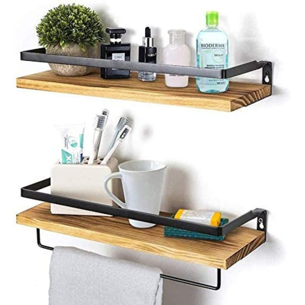 Revolutionize Your Storage Solutions With Floating Shelves Set, Rustic Wood Wall Storage Shelves Including Towel Bar, 2 Pieces, Farmhouse Look For Any 9148971505283