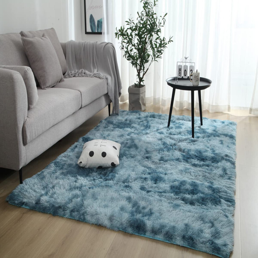 Soft Fluffy Area Rug Plush Shaggy Rug For Living Room Bedroom Dark 39X63 Inches Fuzzy Carpet For Kids Nursery Dorm Blue