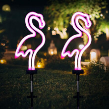 Dekoracja ścieżki ogrodowej z różowymi flamingami, jaskrawe neonowe oświetlenie zewnętrzne, zasilane energią słoneczną do trawnika na patio,