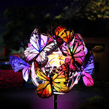 Luminárias solares decorativas para jardim, luminárias solares externas com decoração de borboletas multicoloridas, design durável e à prova